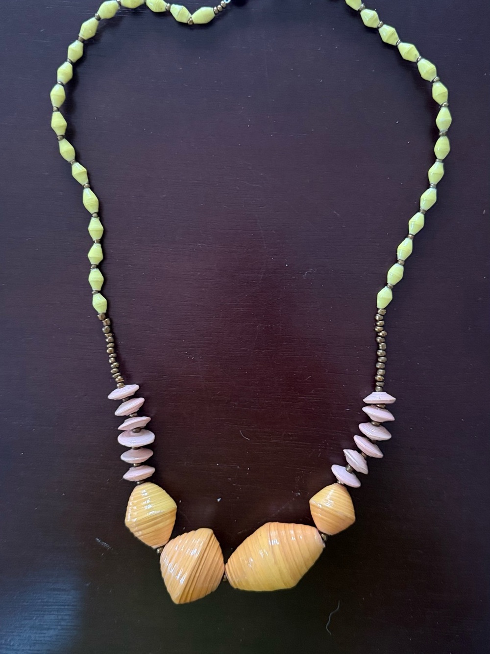 Yellow Bead Statement Necklace with Pink Accents - Women Jewelry